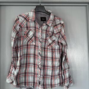 RAILS Plaid Long Sleeved Women's Button Font Top Pockets sz Large Cotton FLAW